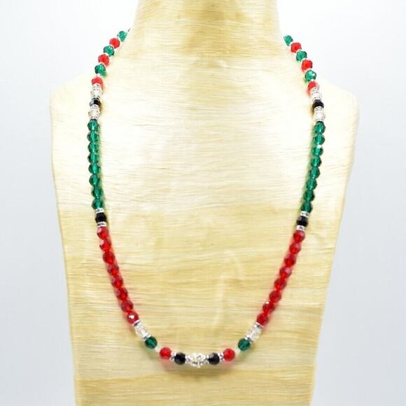 Unbranded Jewelry - Vintage Christmas Crystal Beaded Necklace Glass Red Green Silver Holiday BinG